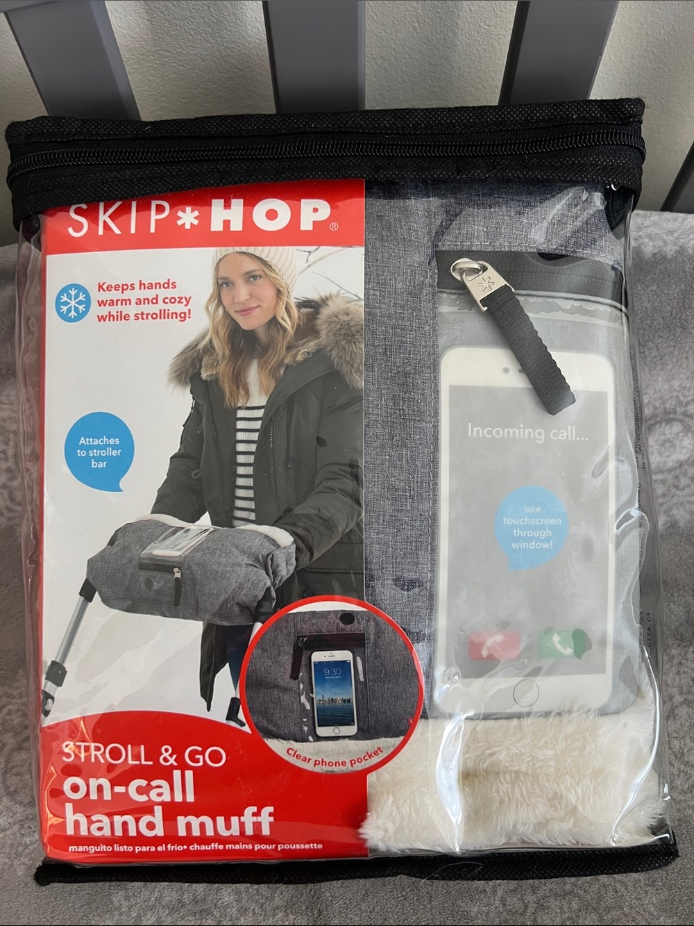 Skip Hop Gray Stroll & Go On-Call Hand Muff with Clear Phone Pocket